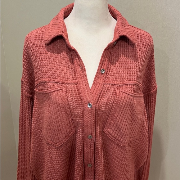 aerie Oversized Waffle Knit Button Down Shirt Jacket - Picture 2 of 8